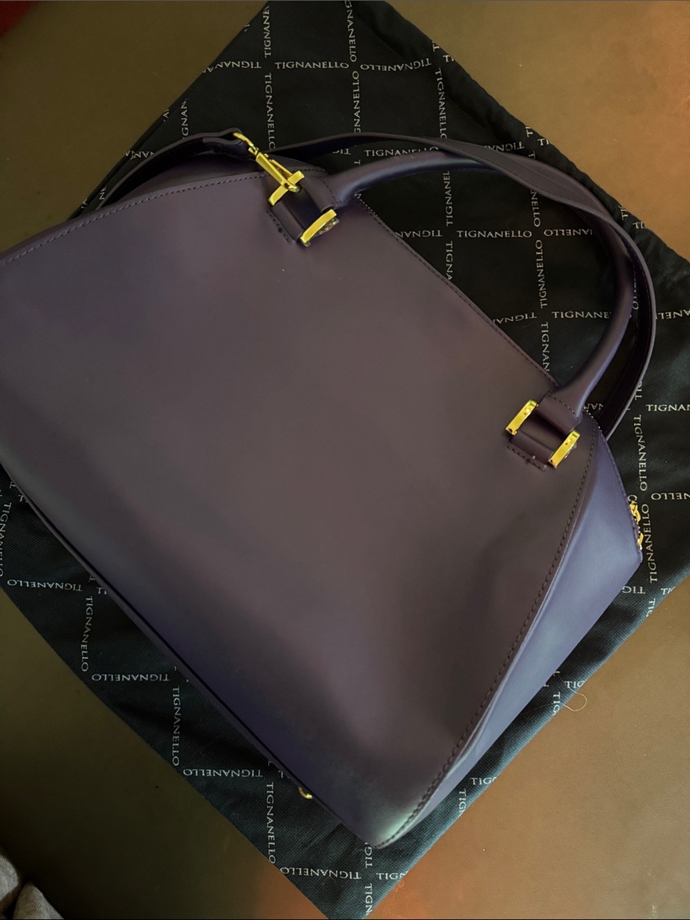 Joy & Iman Deep Purple Satchel with Matching Pouch and Gold Accents - Picture 4 of 7